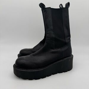 Nasty Gal Black Leather Platform Wedge Pull On Boots Size 40/9